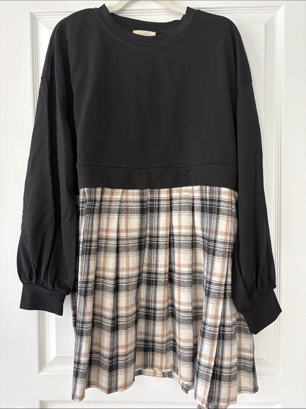 Fantastic Fawn Black Top with Plaid Skirt Dress